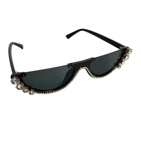 SUNGLASSES SUN GLASSES Shades Rhinestones Cat Eye Plastic Frames Bling Black - Picture 2 of 15